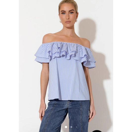 Serena Poplin Stripe Frill Top