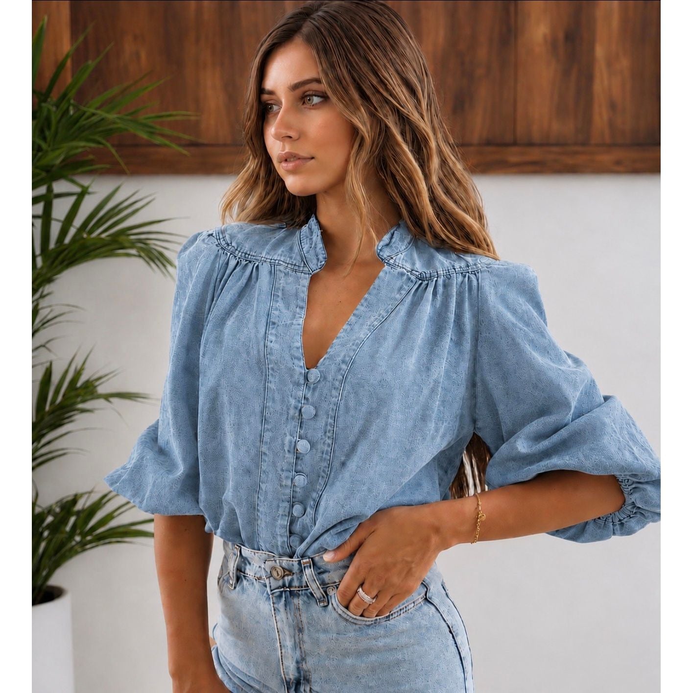 Pru Soft Denim Puff Sleeve Shirt