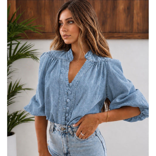 Pru Soft Denim Puff Sleeve Shirt