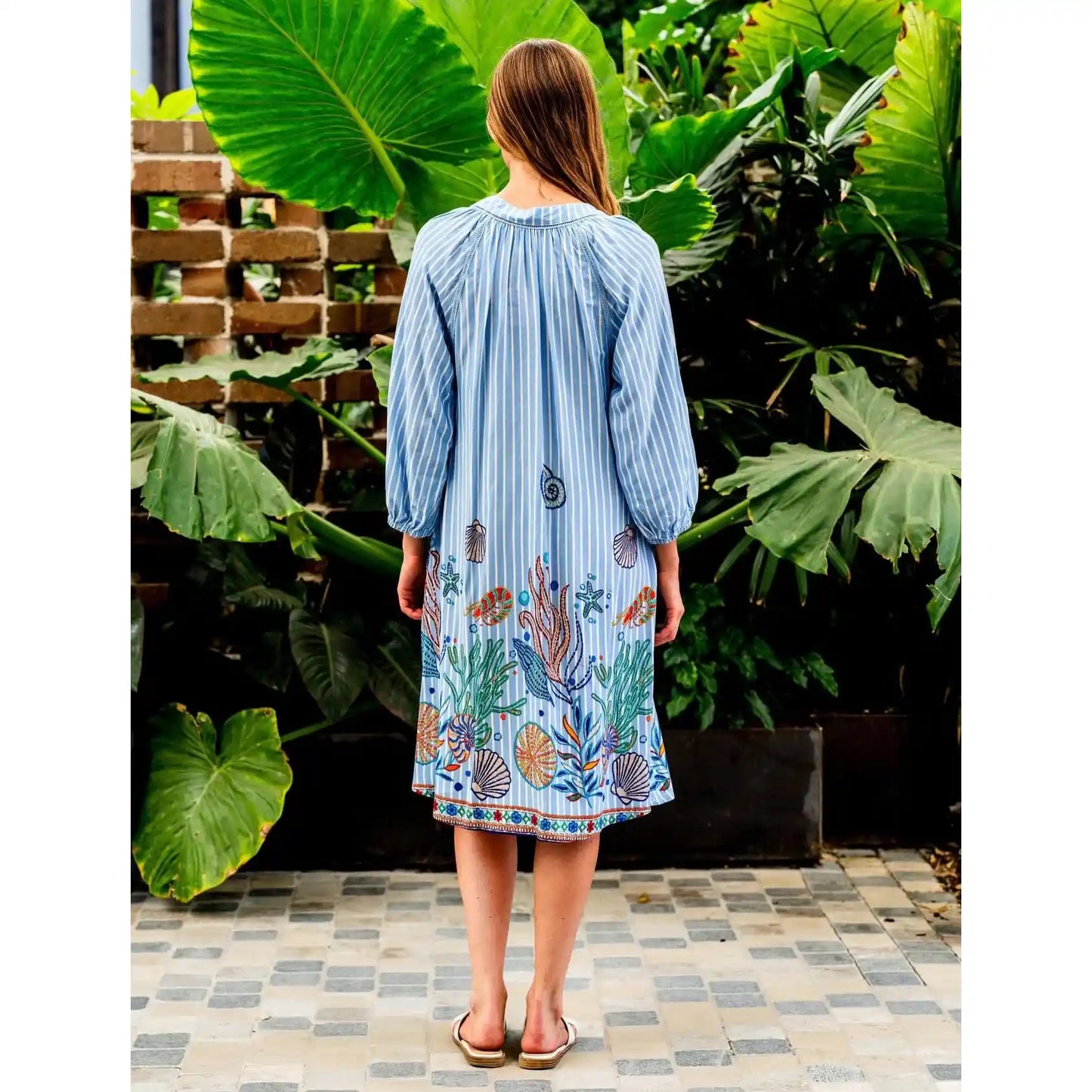 Sea Life Bamboo Rayon Dress back details