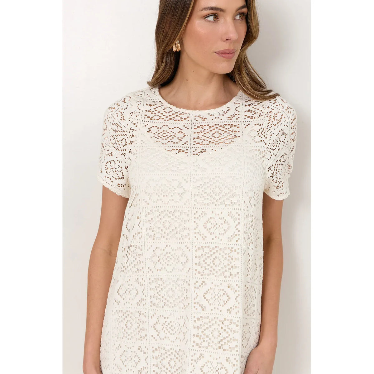 Lottie Lace Maxi Dress in Beige Cream