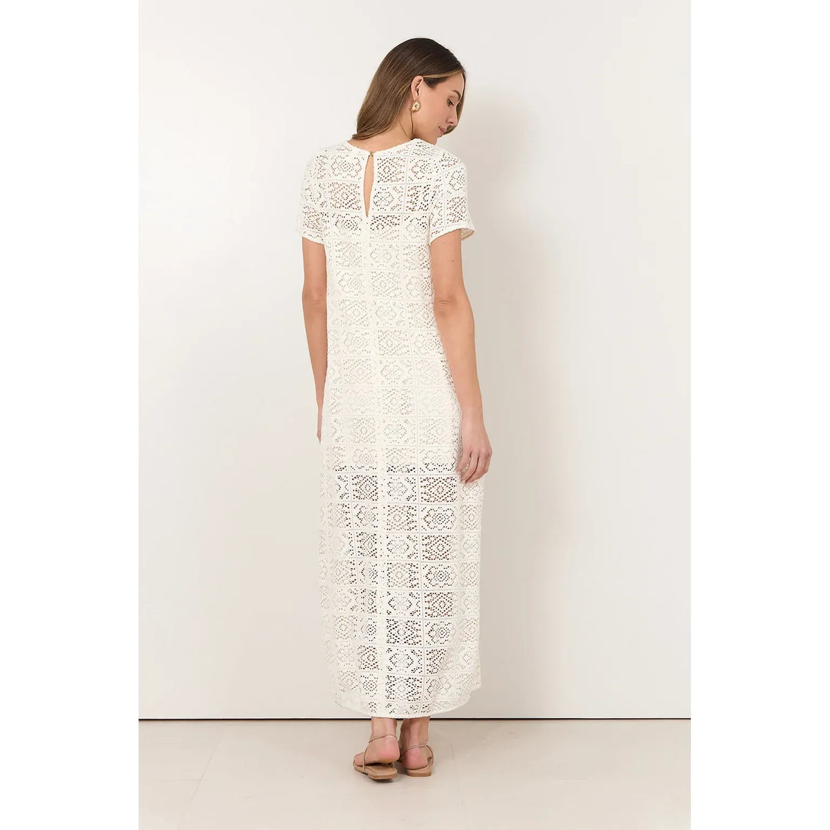 Lottie Lace Maxi Dress in Beige Cream