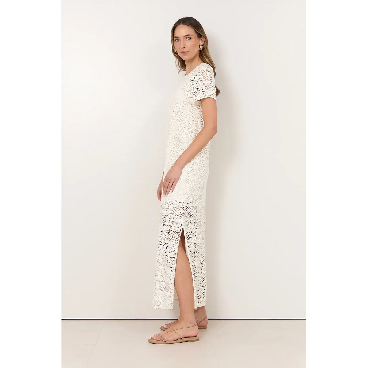 Lottie Lace Maxi Dress in Beige Cream