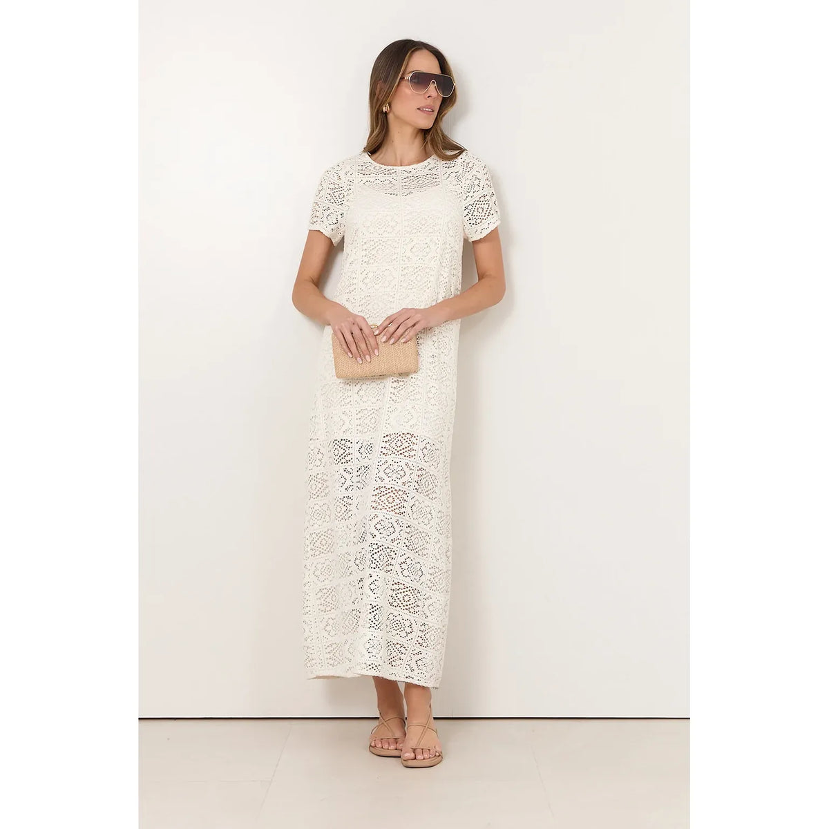 Lottie Lace Maxi Dress in Beige Cream