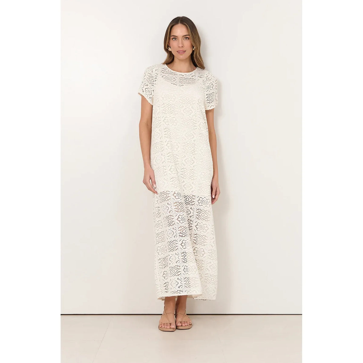 Lottie Lace Maxi Dress in Beige Cream
