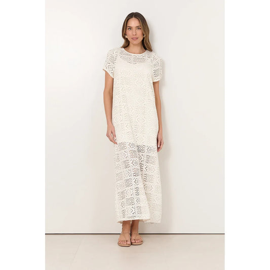 Lottie Lace Maxi Dress in Beige Cream