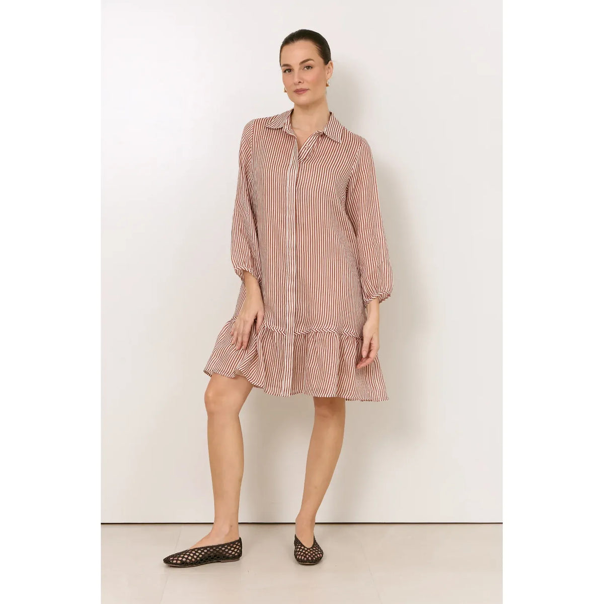 Nathalia Ramie Stripe Short Dress