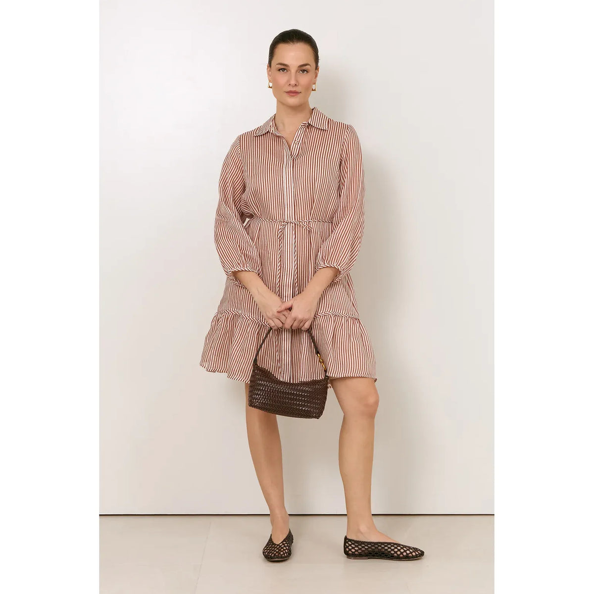 Nathalia Ramie Stripe Short Dress