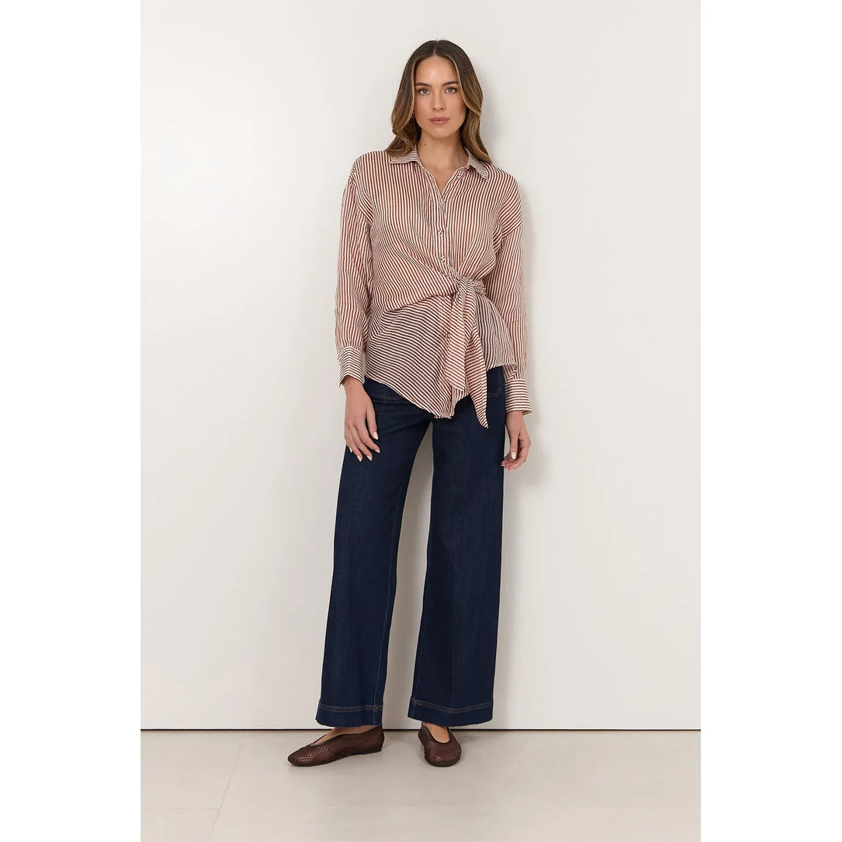 Mina Tie Waist Ramie Stripe Shirt