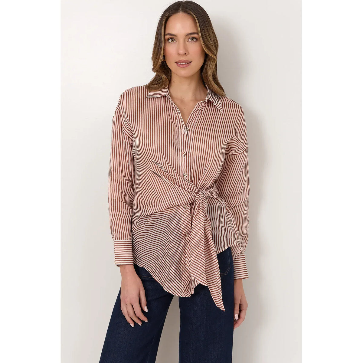 Mina Tie Waist Ramie Stripe Shirt