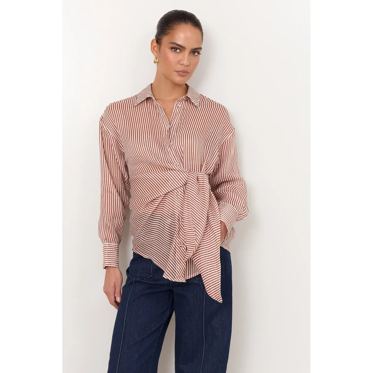 Mina Tie Waist Ramie Stripe Shirt
