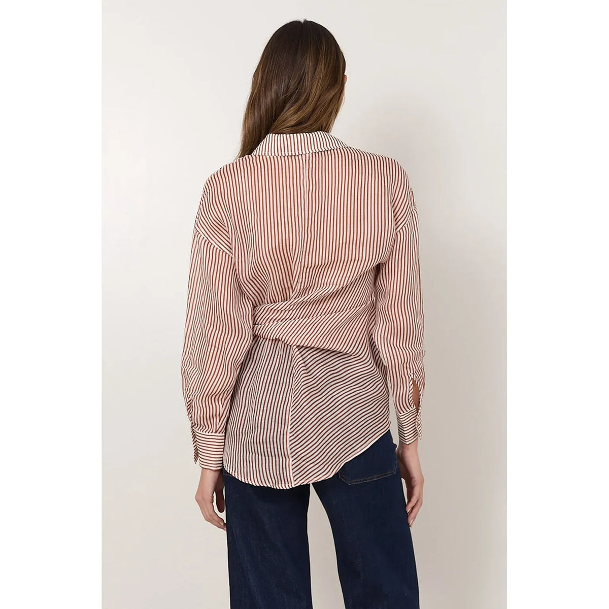 Mina Tie Waist Ramie Stripe Shirt