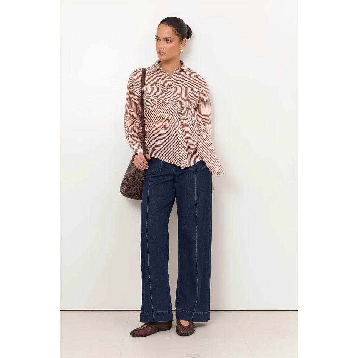 Mina Tie Waist Ramie Stripe Shirt