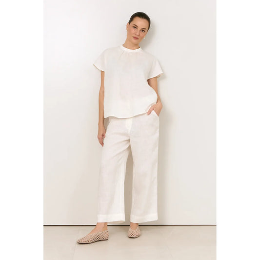 Lyndon White Linen Cropped Pants