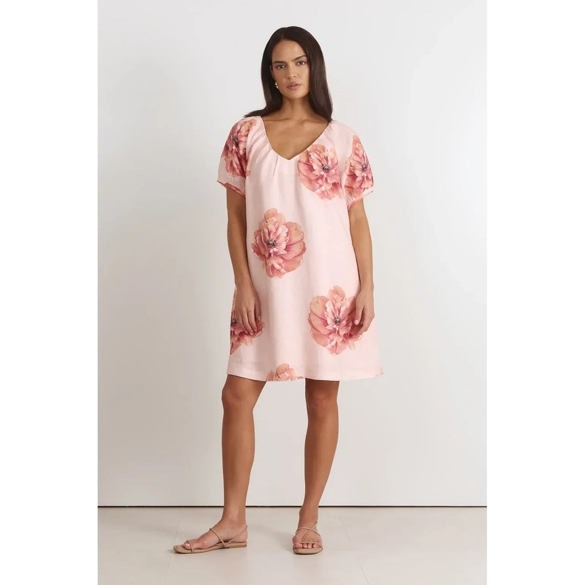 Rosemary V Neck Linen Dress – Piccadilly Print