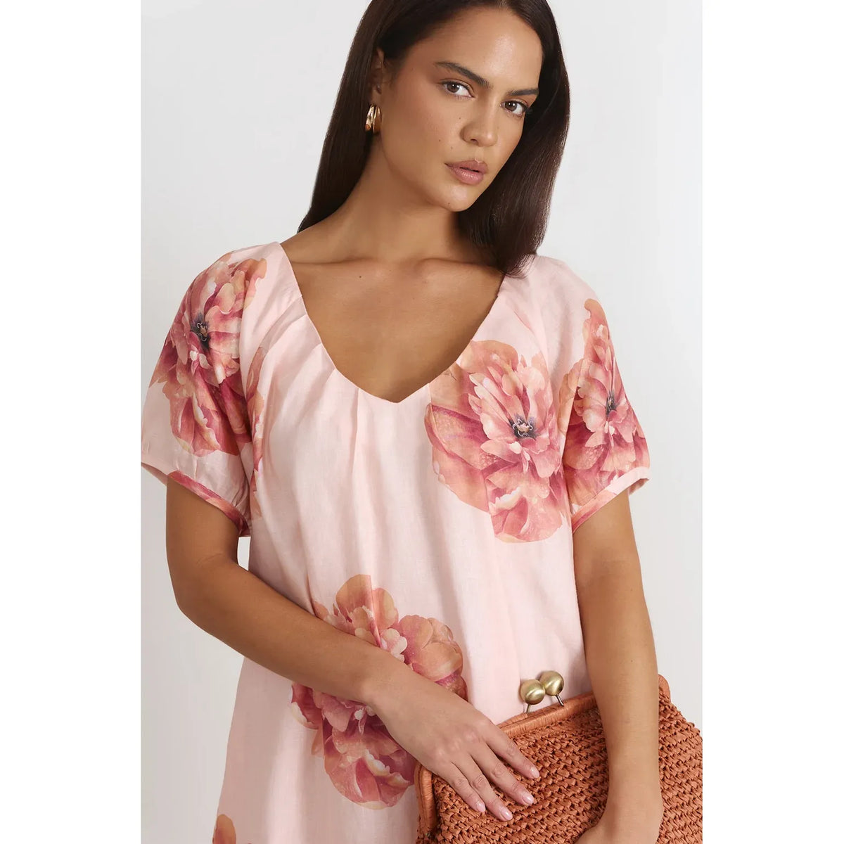 Rosemary V Neck Linen Dress – Piccadilly Print