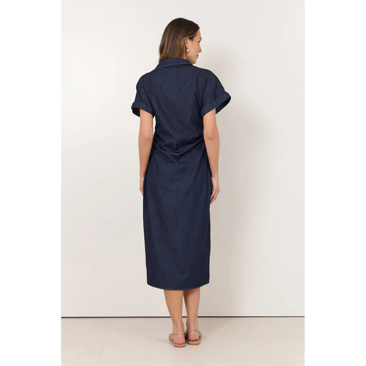 Devora Lightweight Denim Ruched Midi Dress