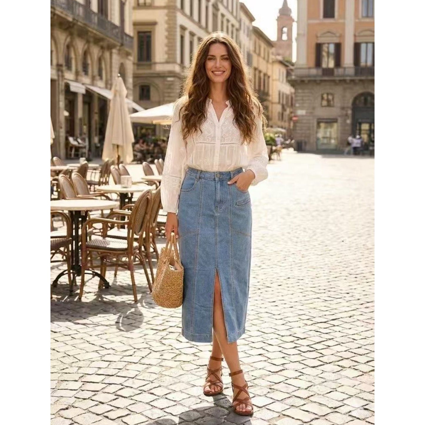 Amelia Soft Denim Maxi Skirt front
