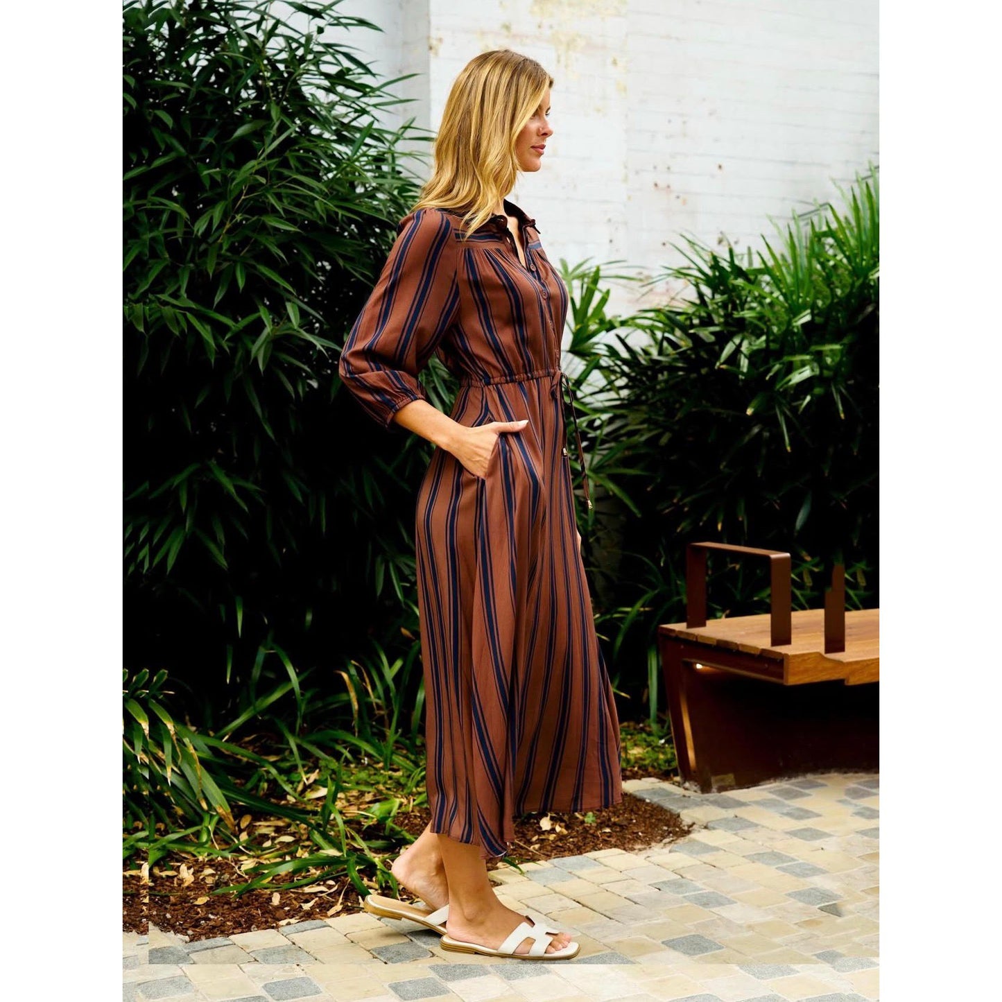 Audrey Stripe Maxi Dress brown