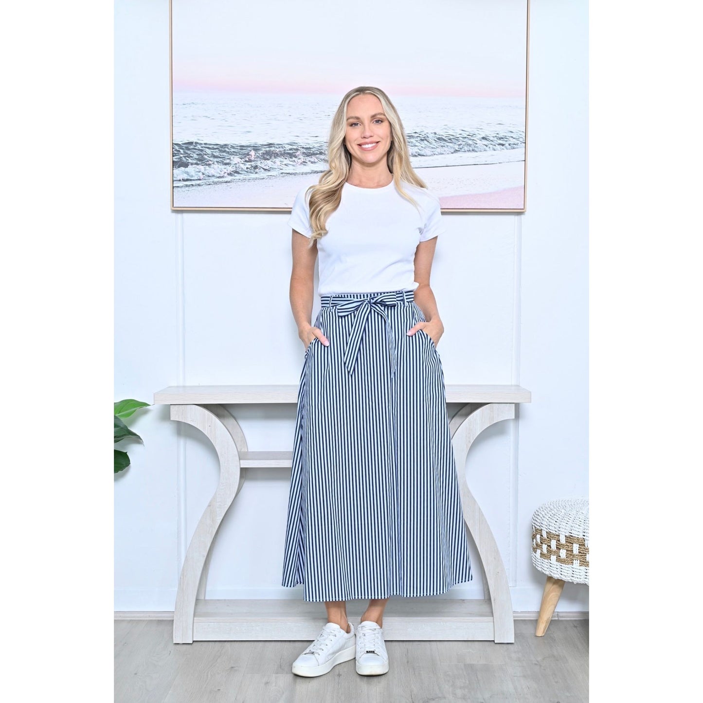 Kate Cotton Stripe Skirt – Navy & White