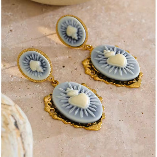 Blue cameo shell earrings