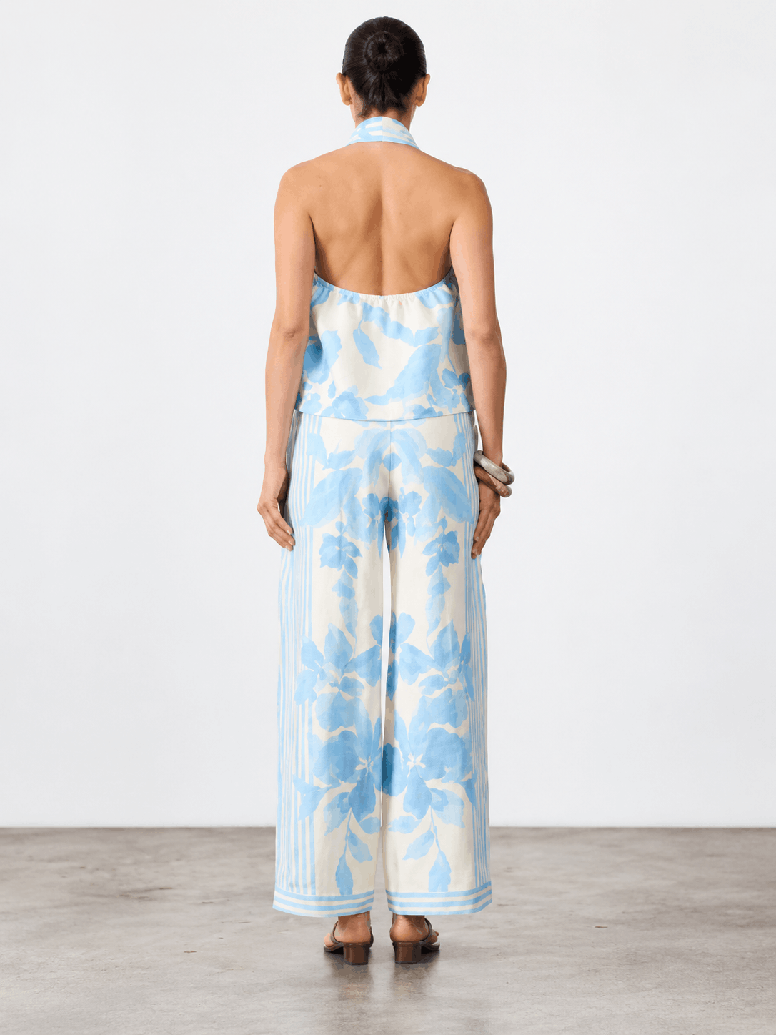 Riviera Blue Floral Hand-Painted Linen Pants