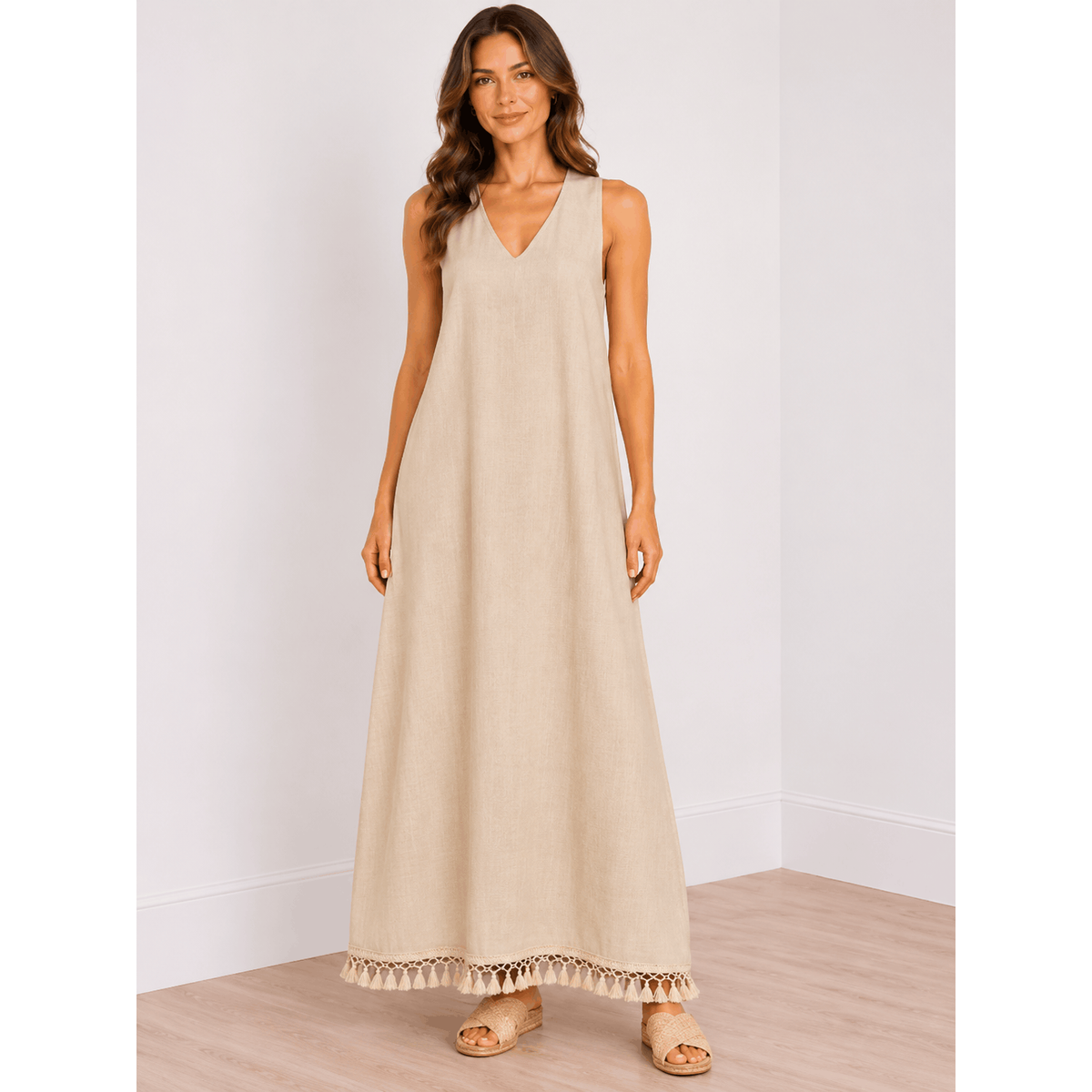 Serena Linen Blend Maxi Dress in Oak