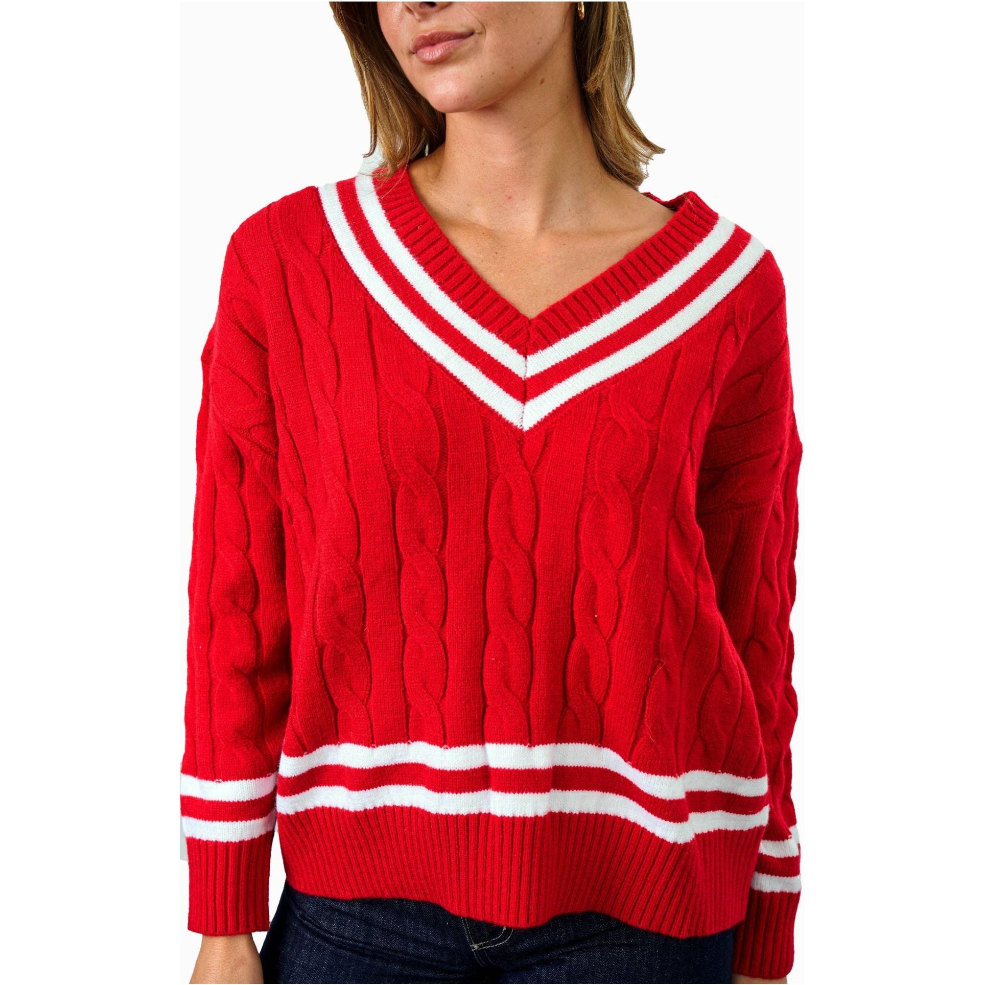 Varsity Jumper Red with white stripe
