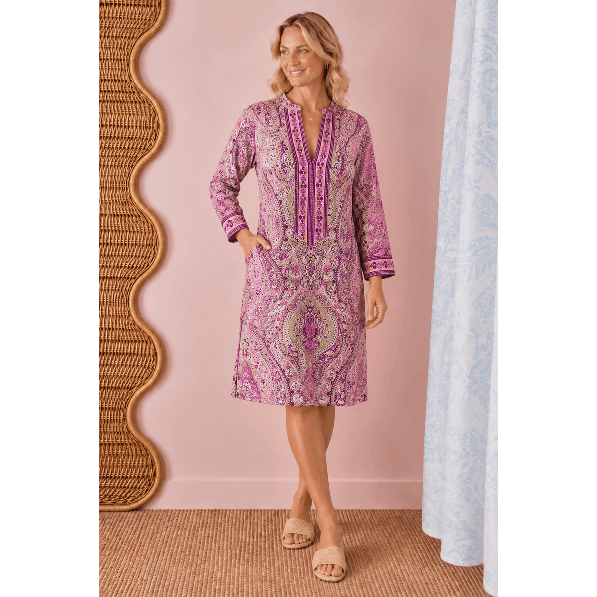 Drew Paisley Short Dress in Pink