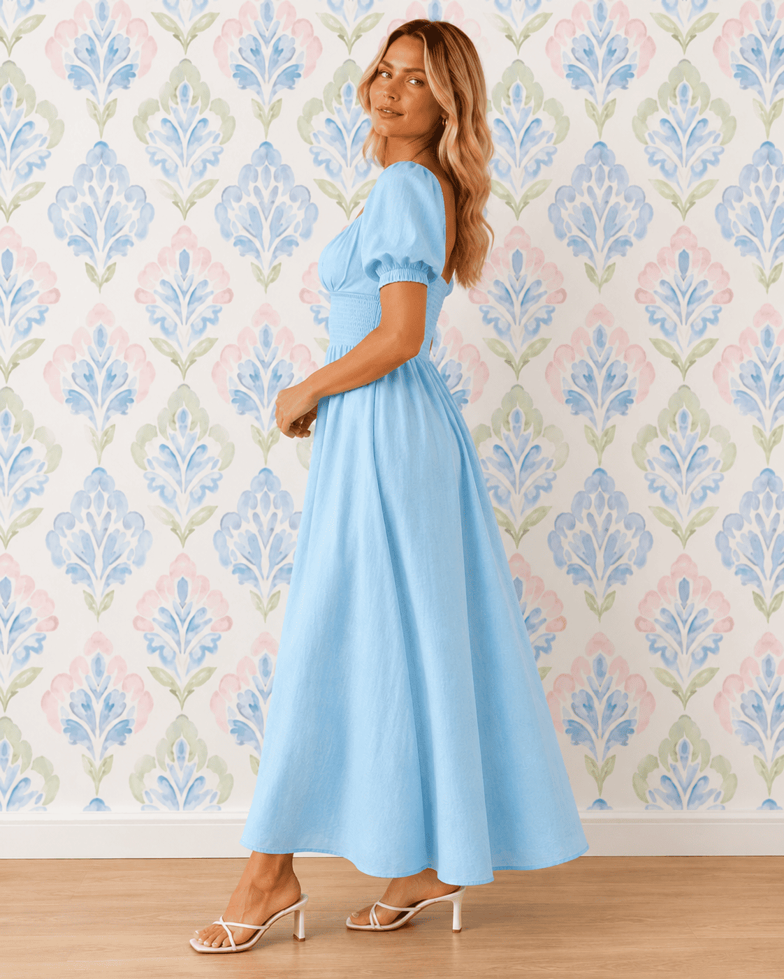 Lucia Blue Cotton Linen Maxi Dress