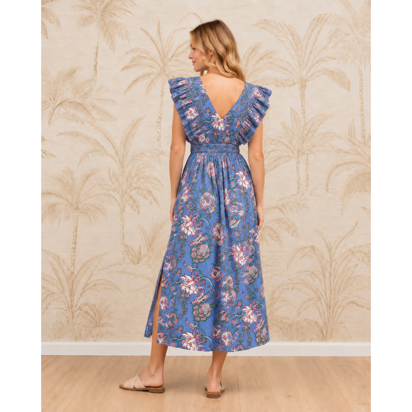 Carol Blue Floral Midi Dress