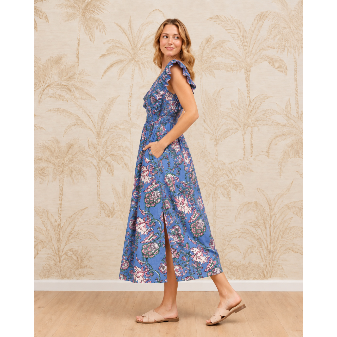 Carol Blue Floral Midi Dress