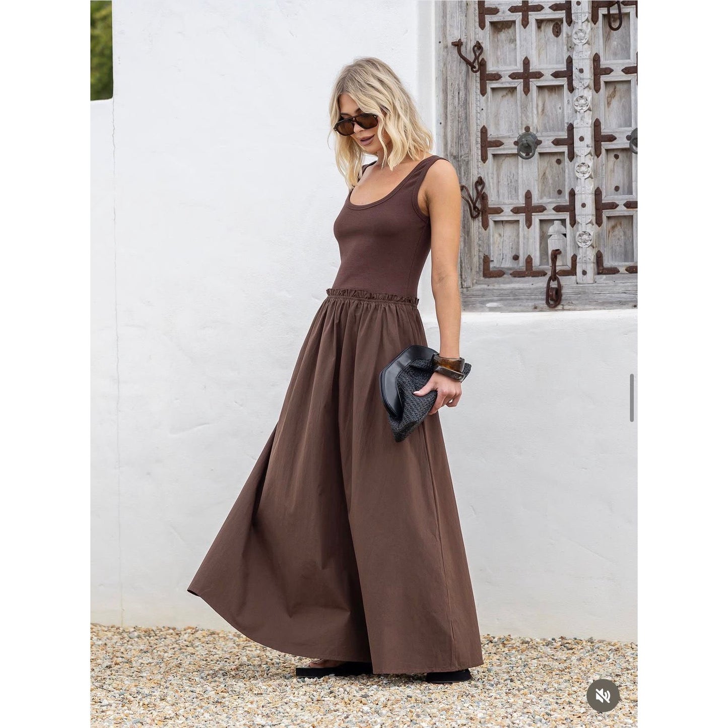 Chocolate Louisa cotton maxi dress side view