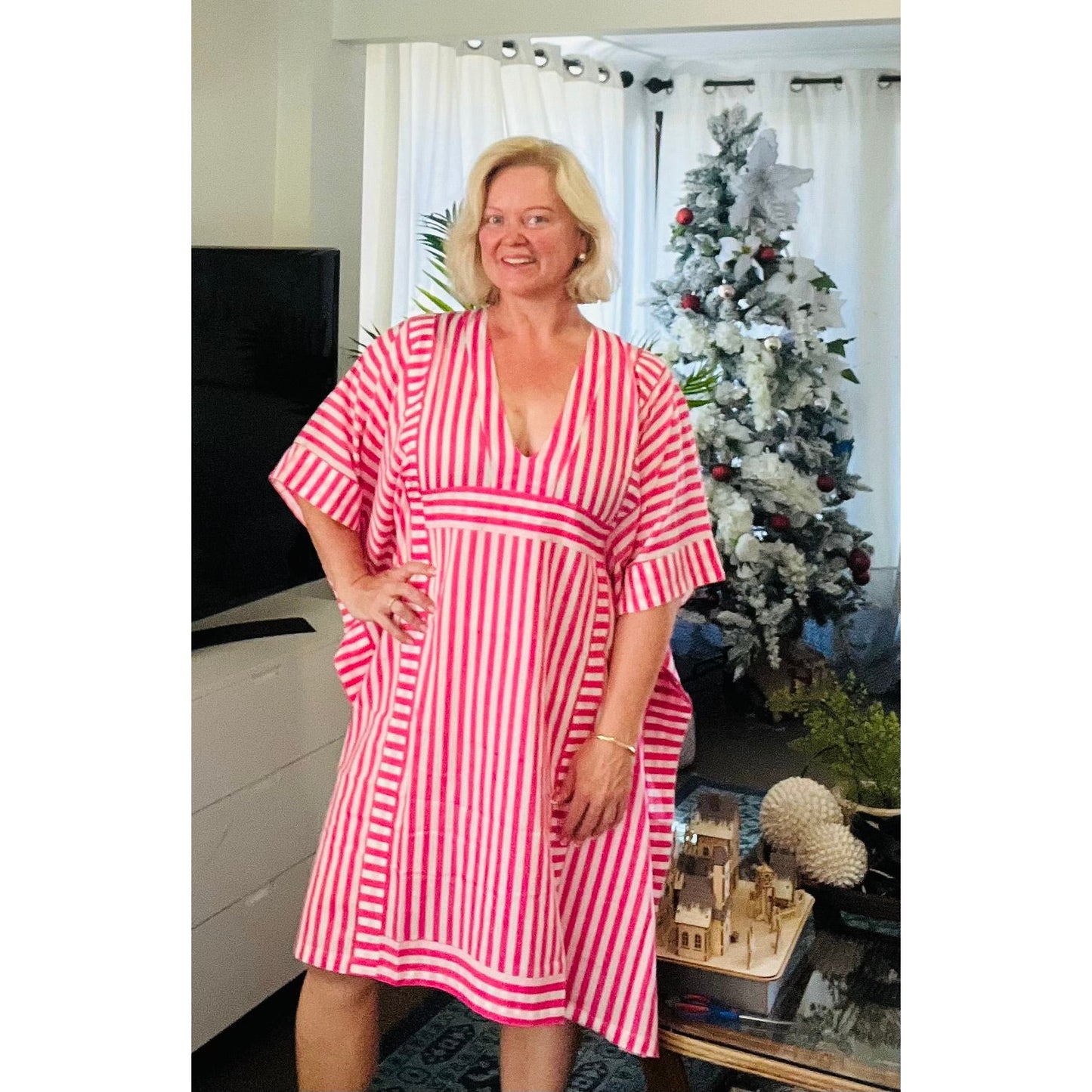 pink stripe kaftan short