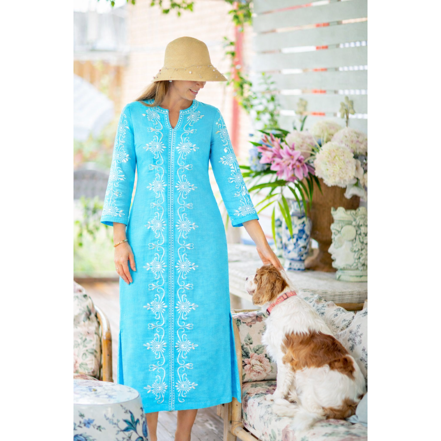 Claudia Blue Linen Midi Dress