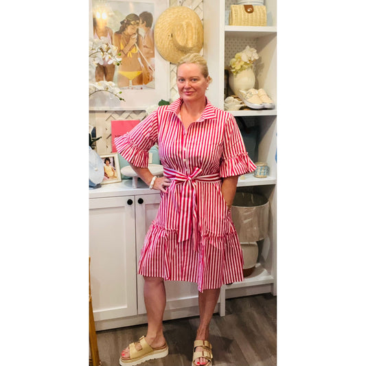 Reece shirt dress short pink stripe