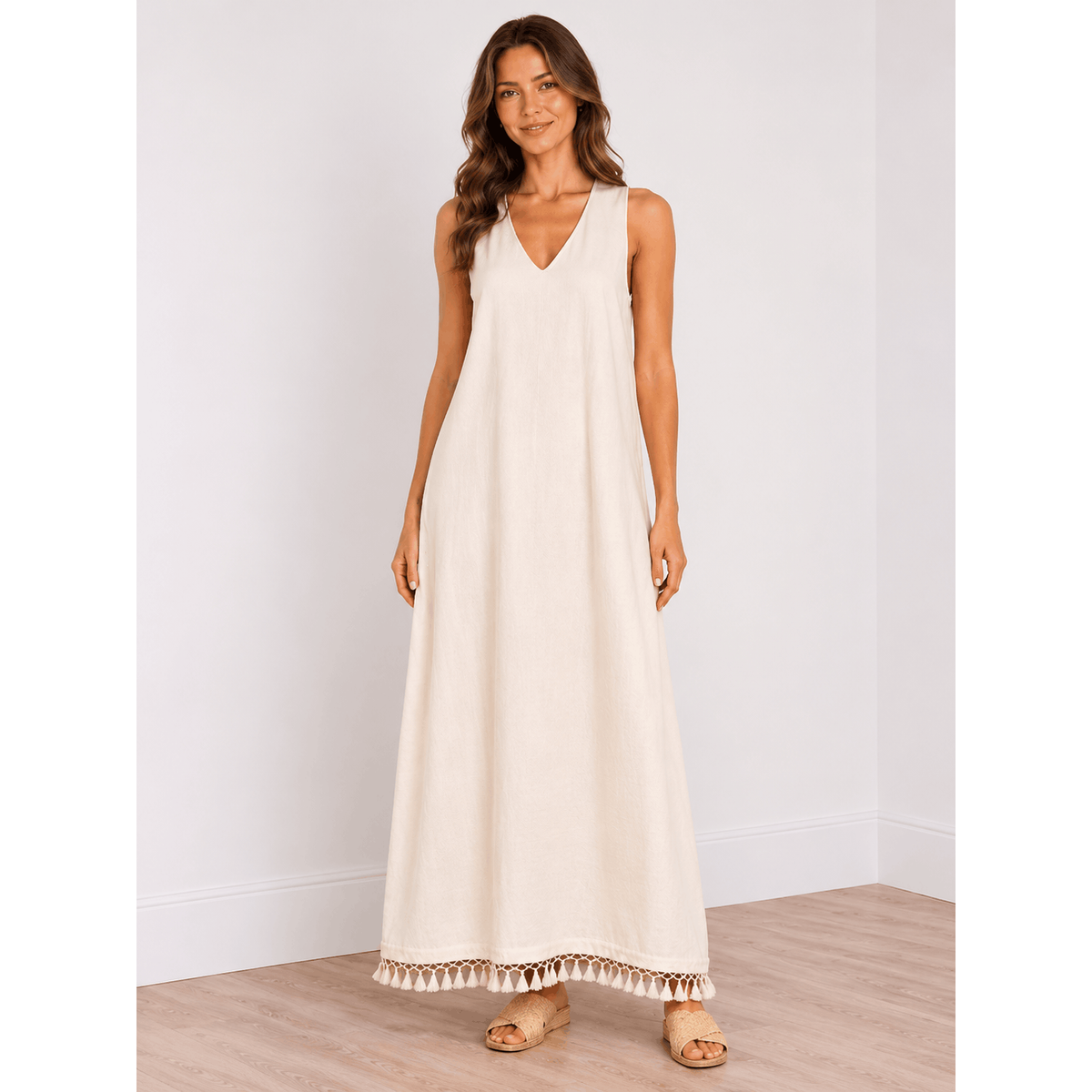 Serena Linen Blend Maxi Dress in White
