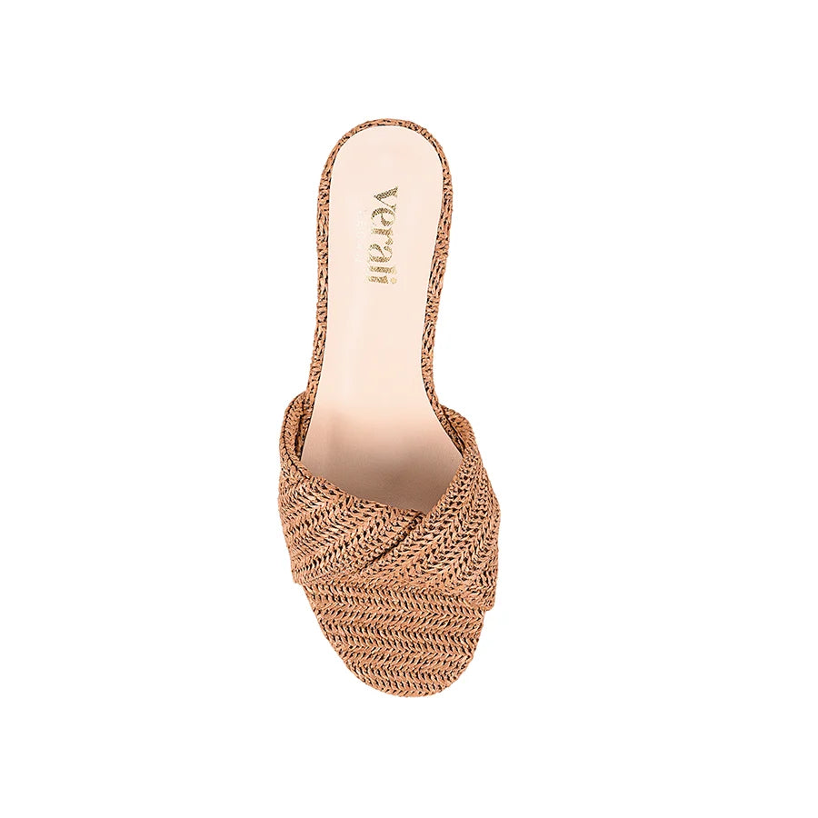 Gabriella Raffia Mule Wedges by Verali in Tan Raffia