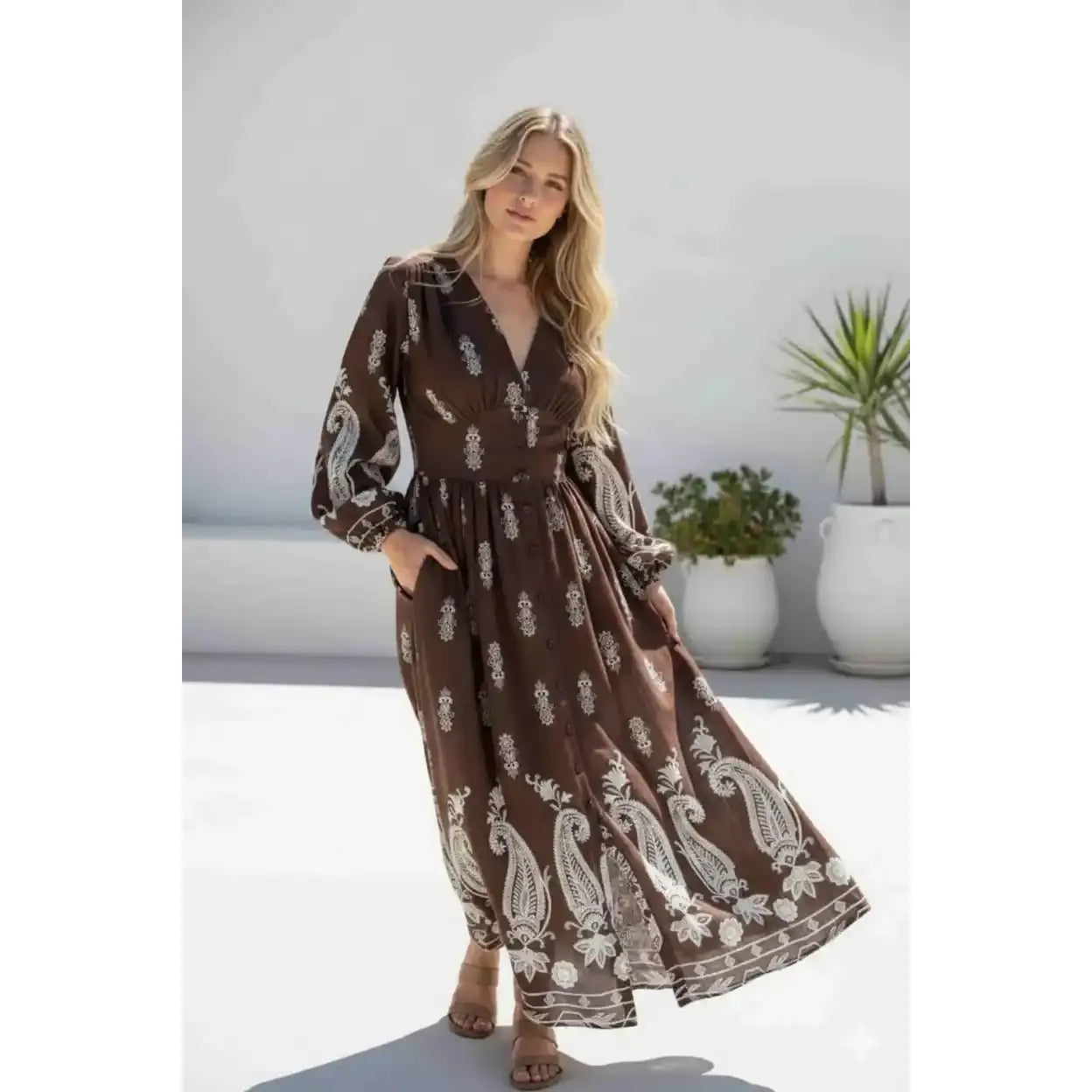 Valencia Paisley Chocolate Maxi Dress