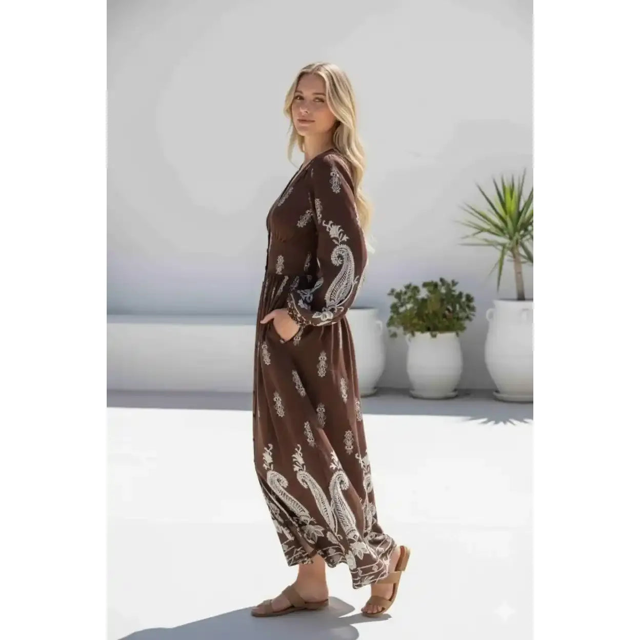 Valencia Paisley Chocolate Maxi Dress