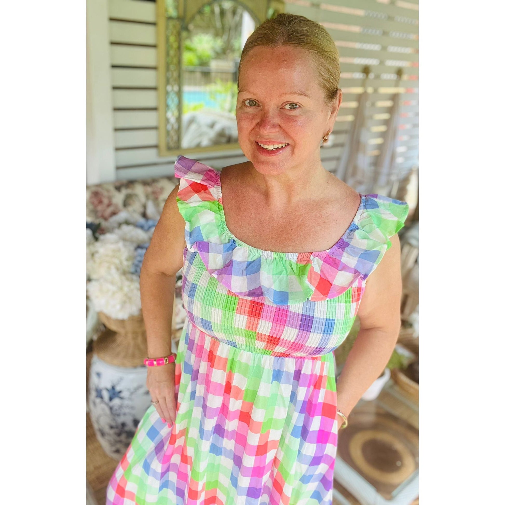 off shoulder frill neckline dress