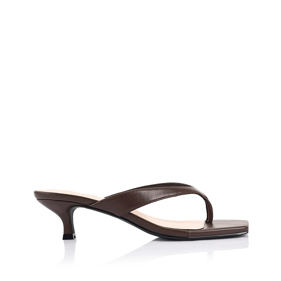 Martha Kitten Heel Thongs in Chocolate Brown