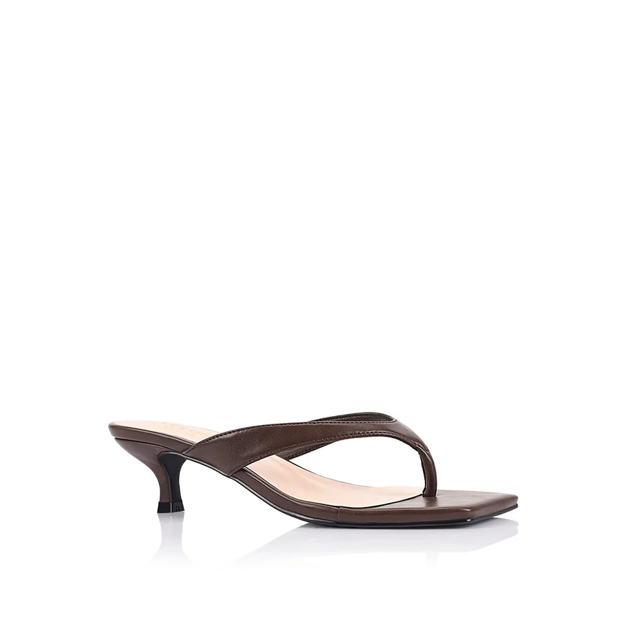 Martha Kitten Heel Thongs in Chocolate Brown