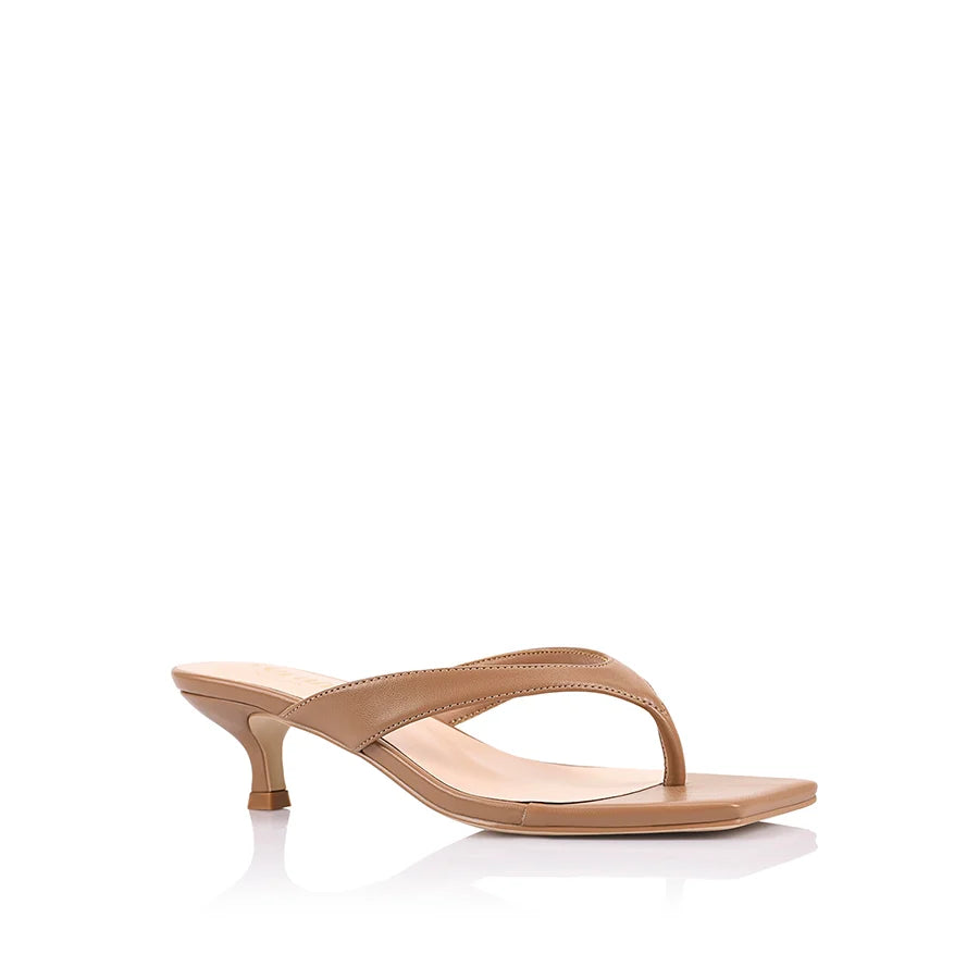 Martha Kitten Heel Thongs in Dark Camel Tan