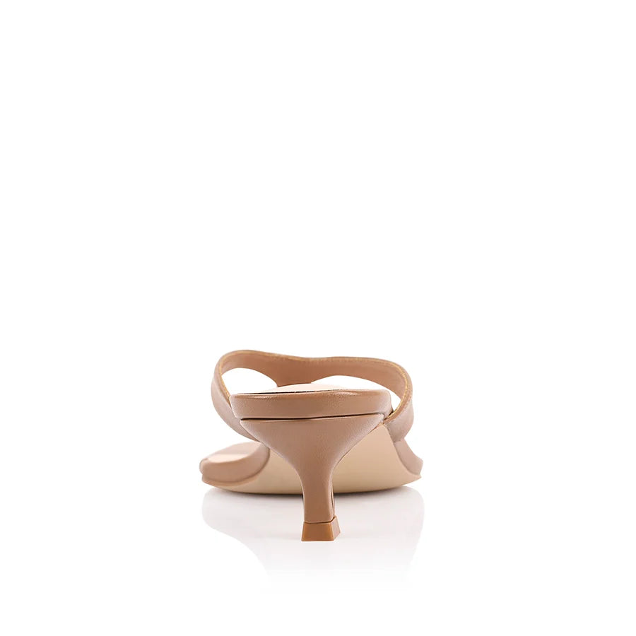 Martha Kitten Heel Thongs in Dark Camel Tan