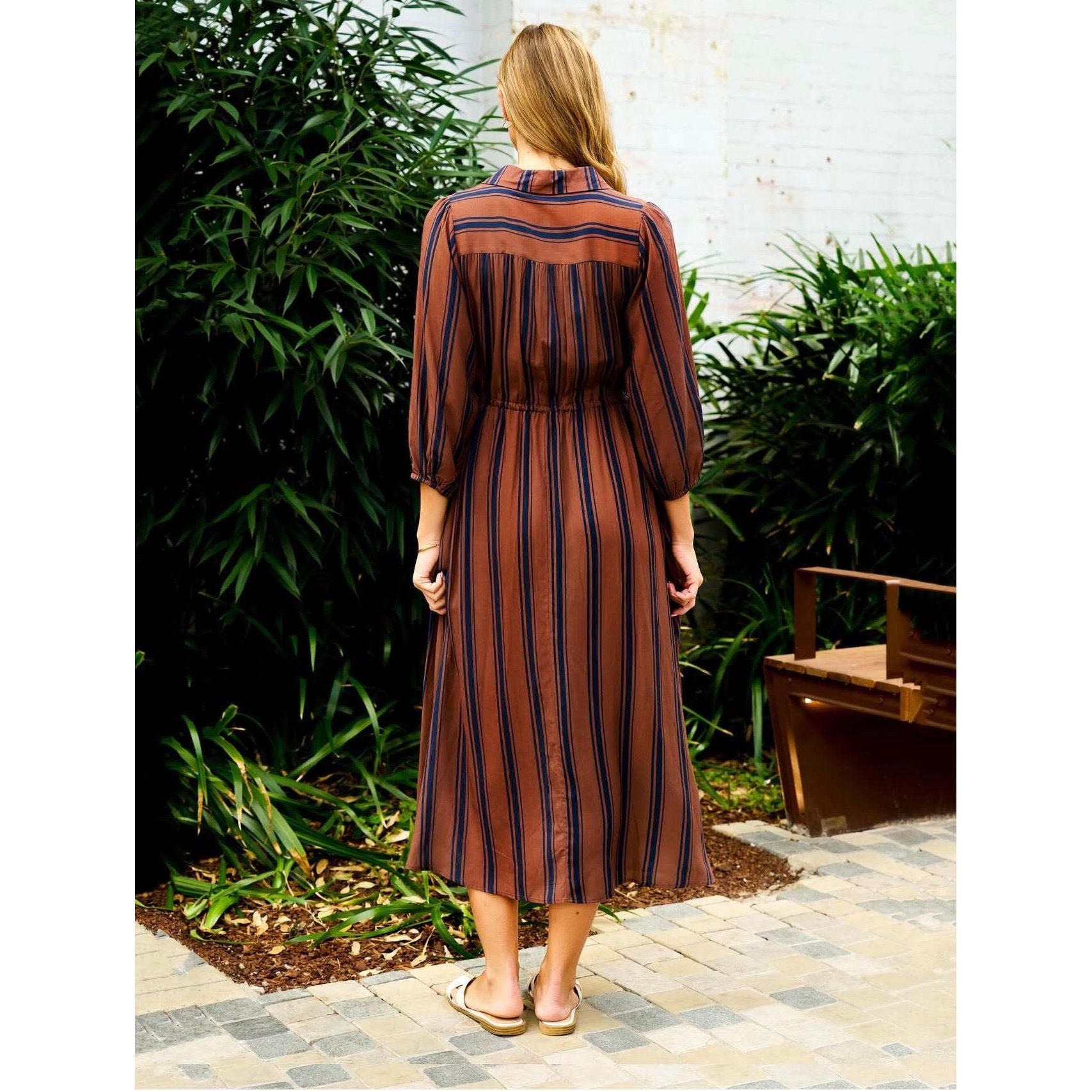 Maxi Dress striped autumn  shirt dress