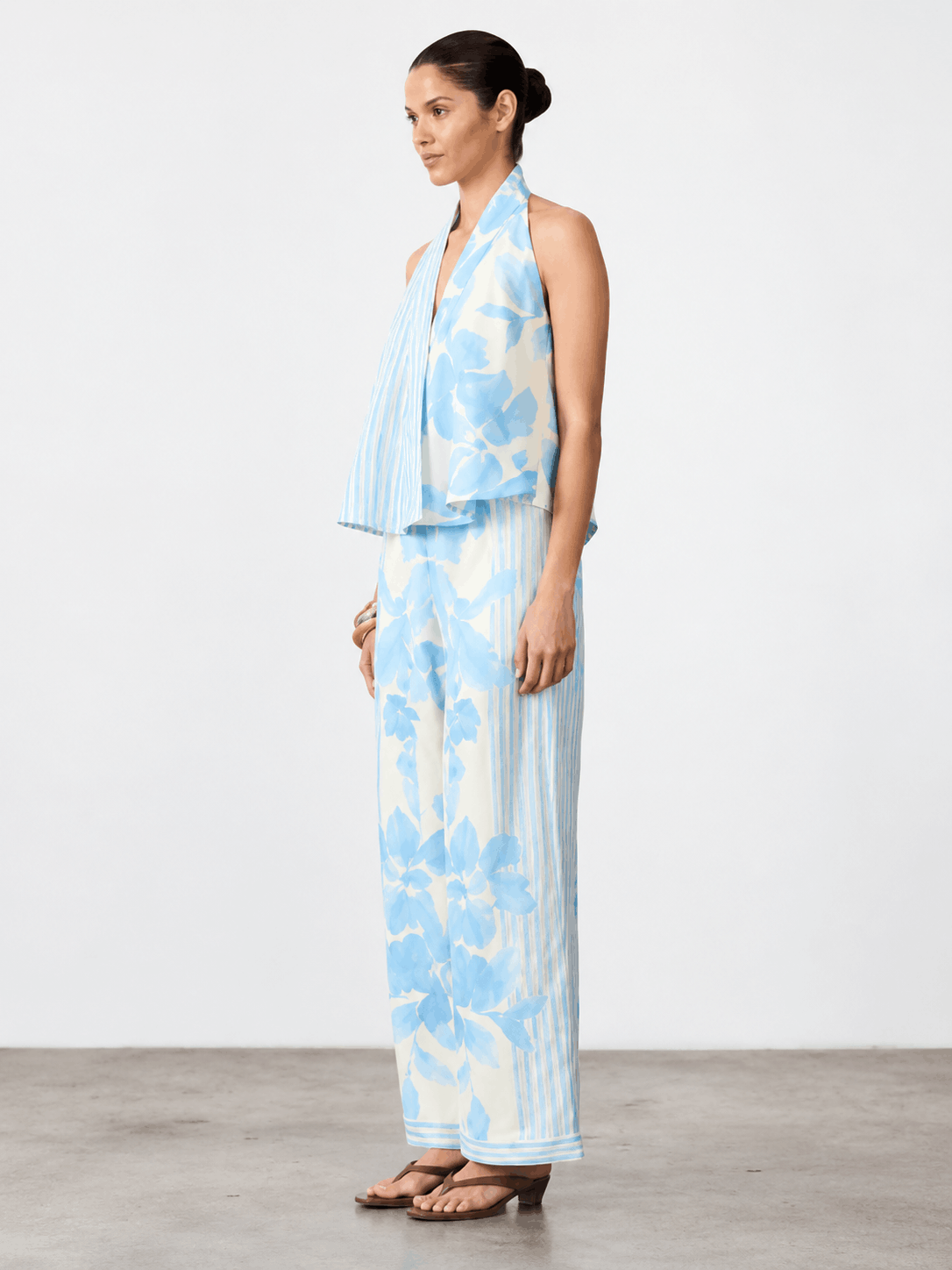 Riviera Blue Floral Hand-Painted Linen Pants