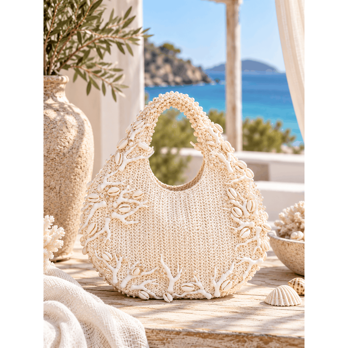 Yasmin Raffia Embellished Bag