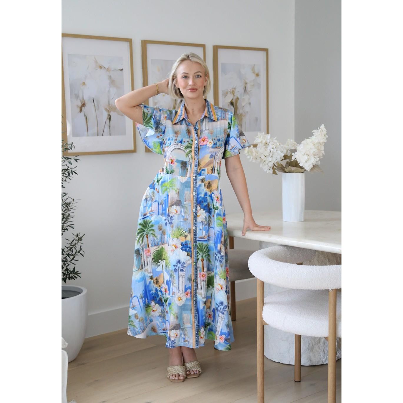 Capri blue shirt dress full