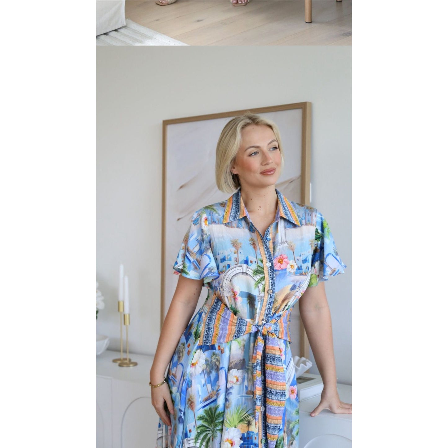 Capri blue shirt dress closer look